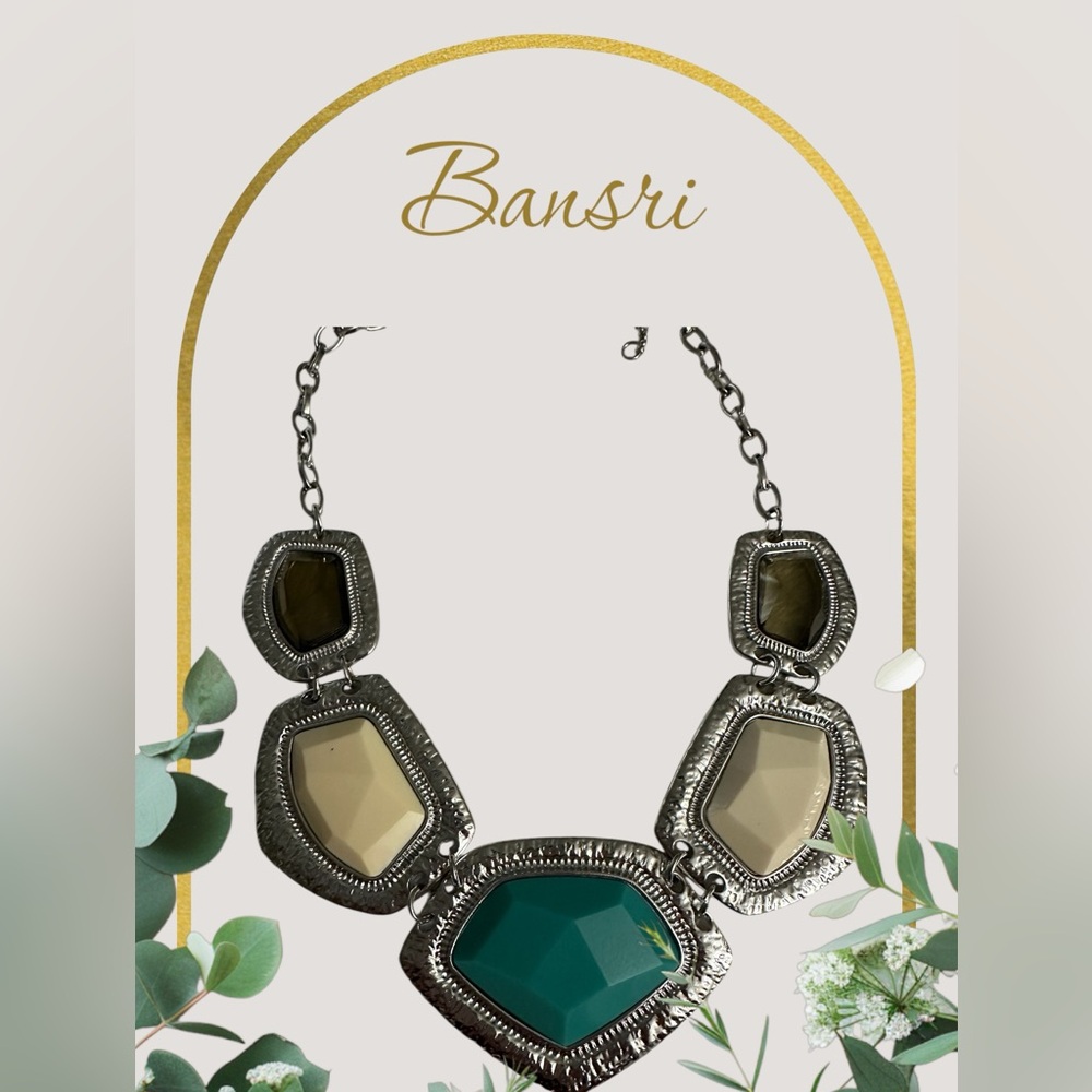 NWT Bansri Turquoise Chunky Statement Necklace in Silver tone NEW